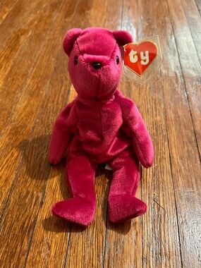 German Korean TY Magenta Teddy Beanie Baby 1st Gen Tush Tag 2nd Gen Swing Tag